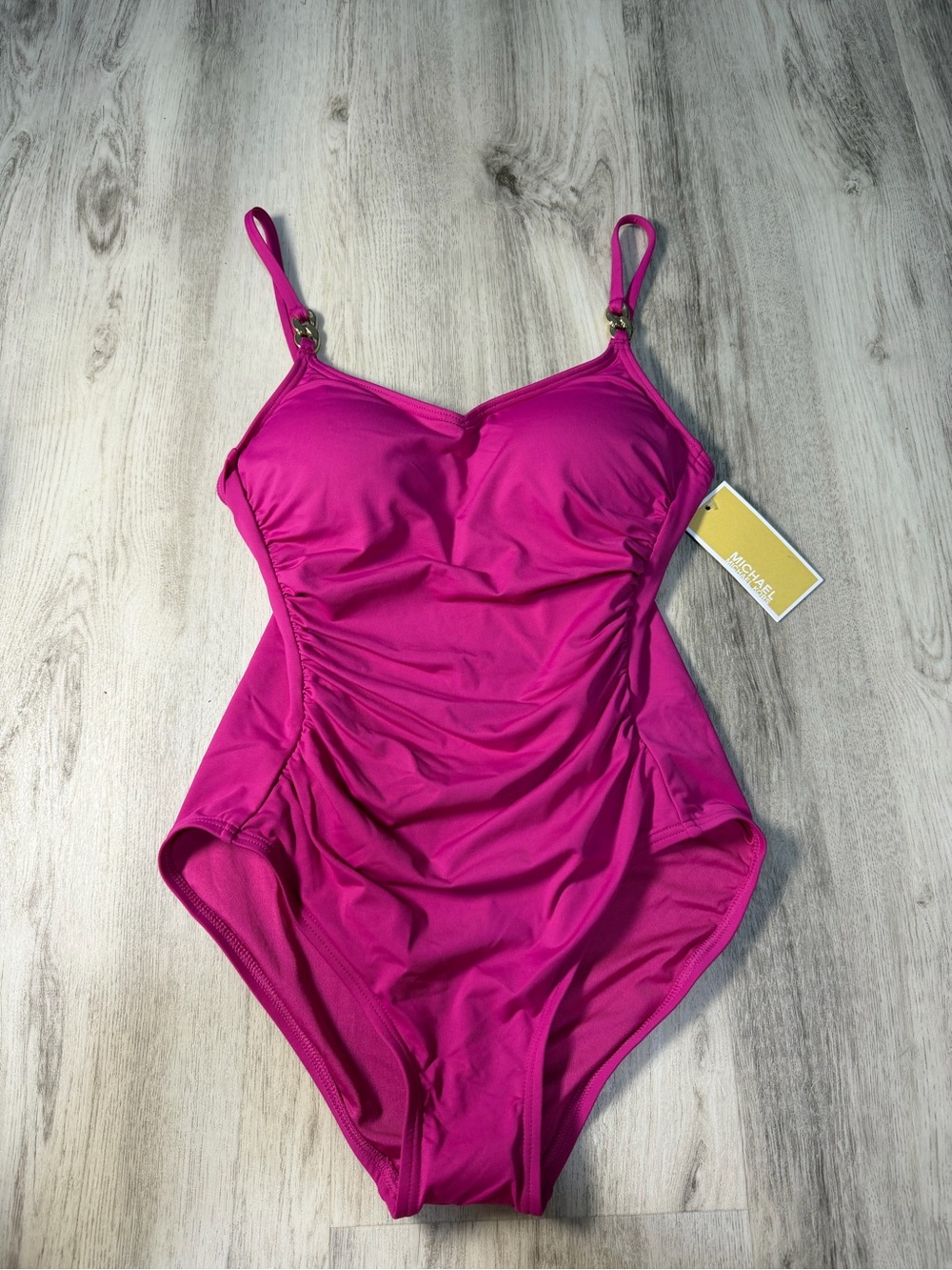 Michael Kors Hot Pink Ruched One-Piece Swimsuit